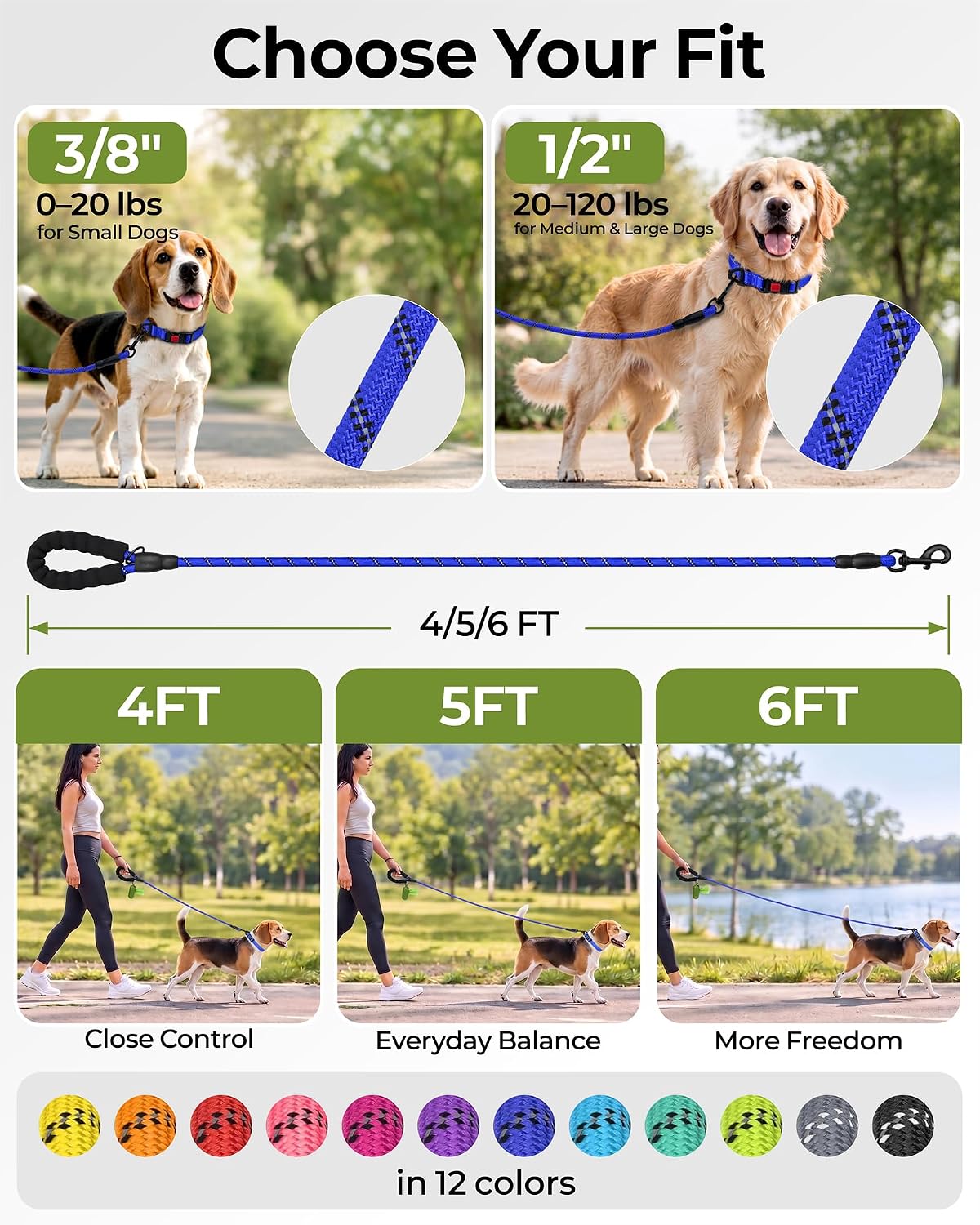 Taglory Rope Dog Leash for Medium Large Dogs - 1/2" x 6 FT (20~120 lbs.) / Navyblue - image 3