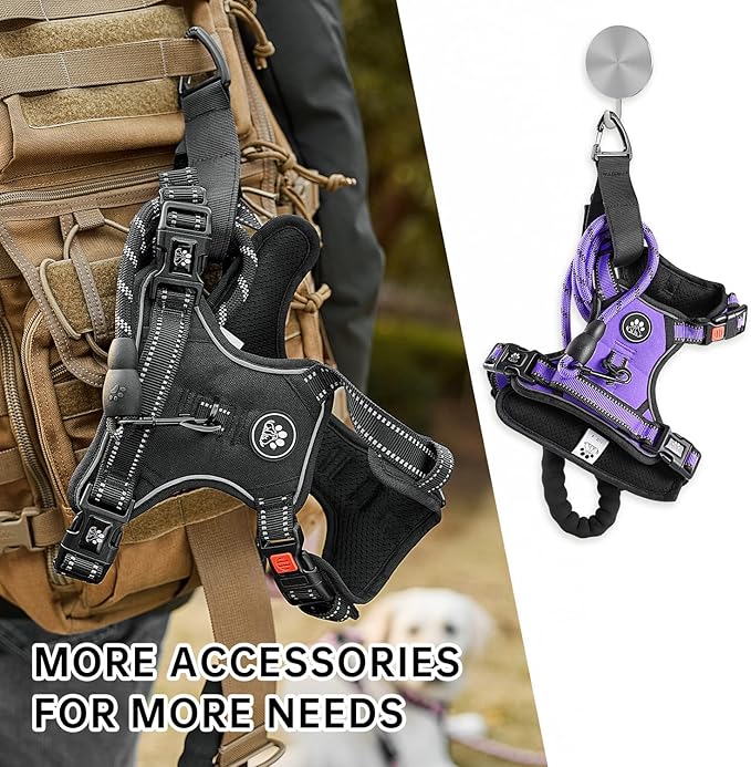 NESTROAD No Pull Dog Harness,Adjustable Oxford Dog Vest Harness with Leash,Reflective No-Choke Pet Harness with Easy Control Soft Handle for Small Medium Dogs(Medium,Purple)