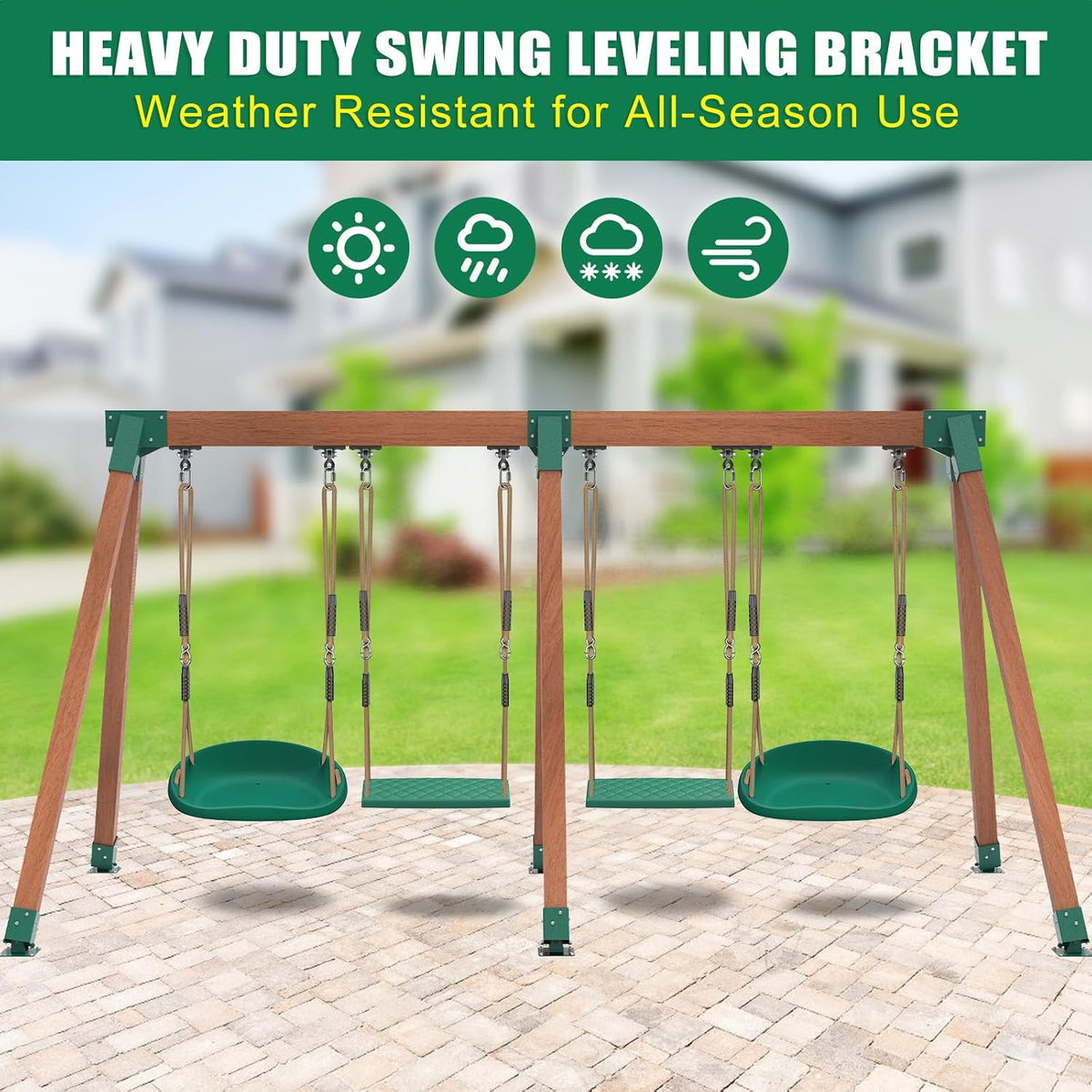 BeneLabel green A-frame middle swing set bracket made of powder coated steel - view 38