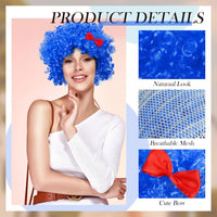 Jutom two sky blue curly afro costume wigs with red bows - view 6