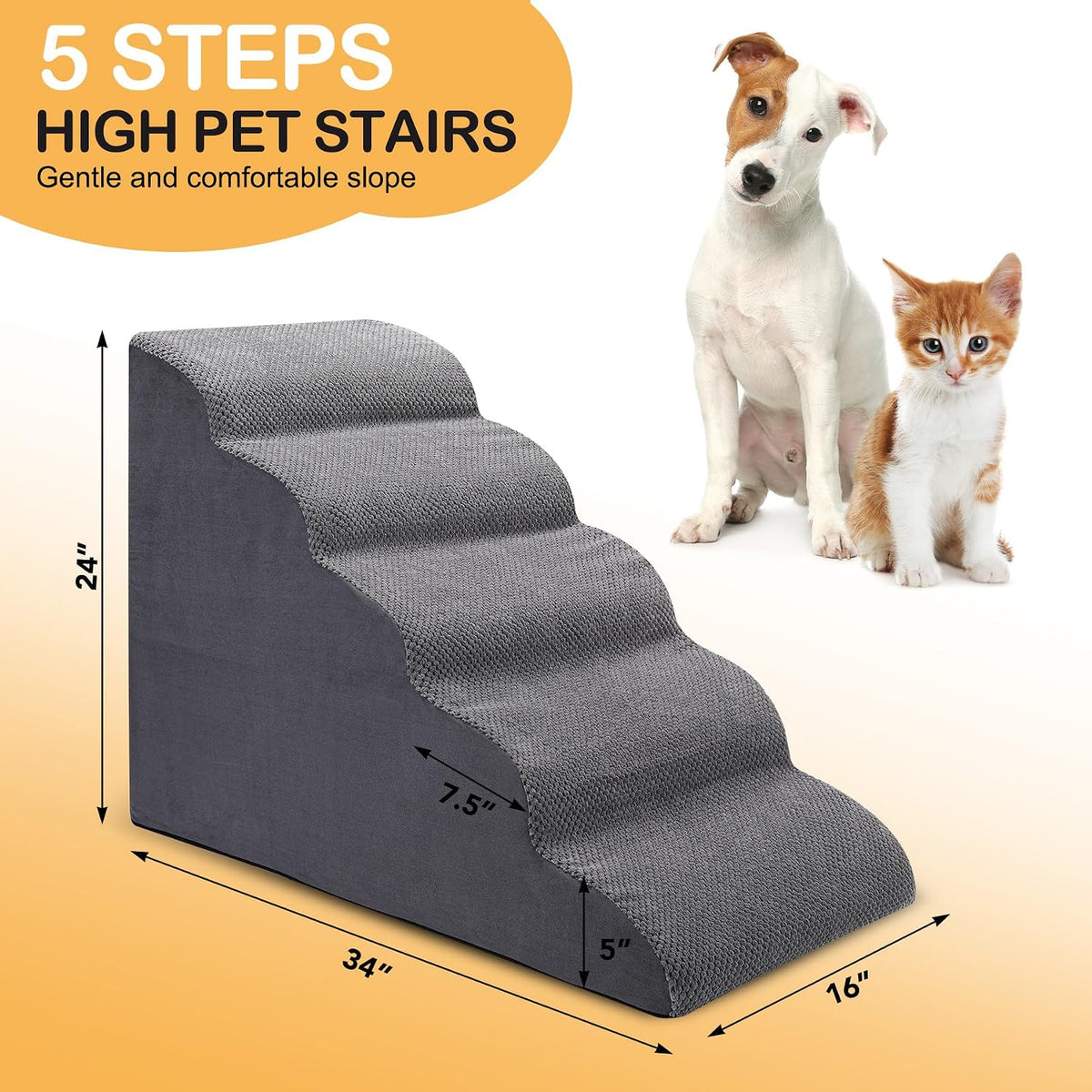 Dog Stairs for Bed, 5-Step Dog Steps for Couch and High Bed - 5 Step Grey - image 4