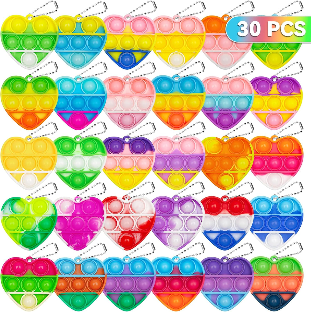 PICcircuit 30 pack mini pop fidget keychains in multicolor shapes for party favors - view 4