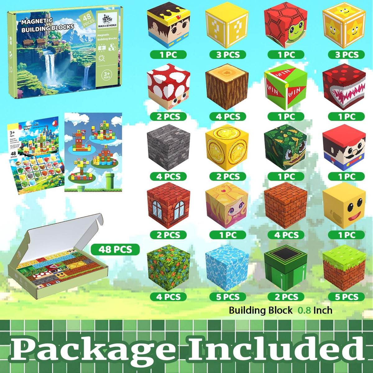 SSAWER 48 piece magnetic blocks travel set with colorful building cubes - view 31