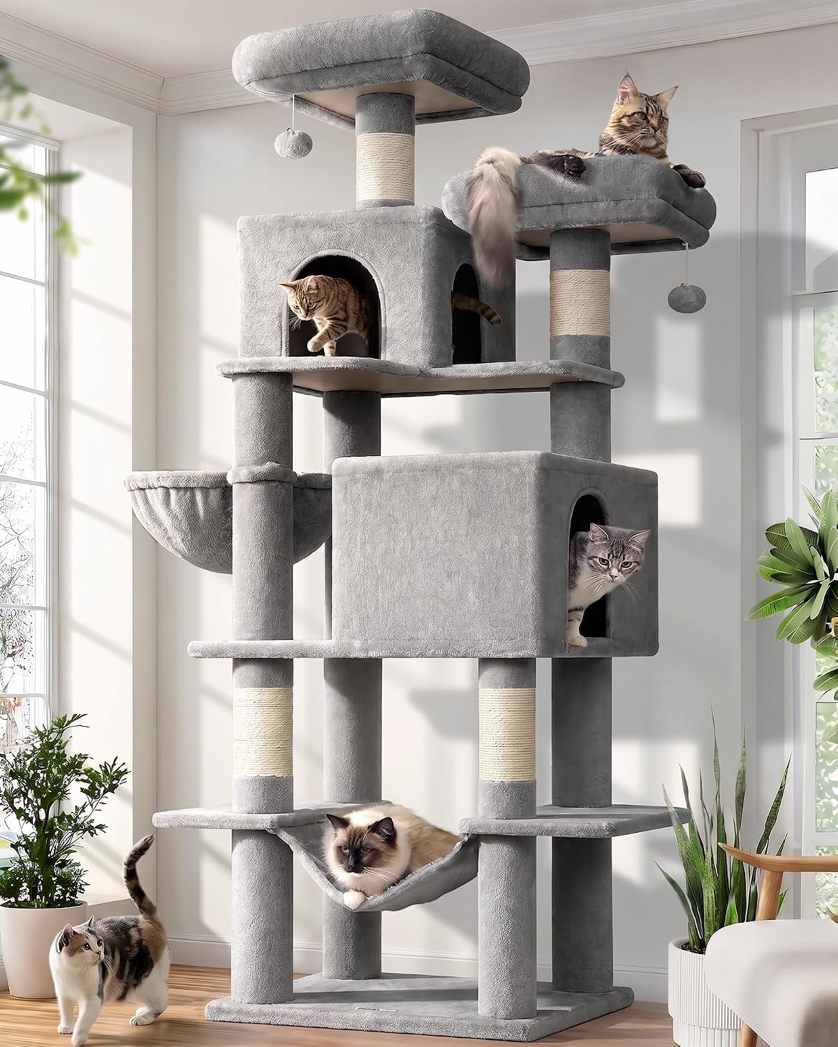 Globlazer Extra Tall Cat Tree Tower for Indoor Cats, F76 - Light Grey / 76 inch