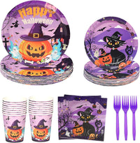 qonimi Halloween plates and napkins set, 75 piece disposable tableware - view 2