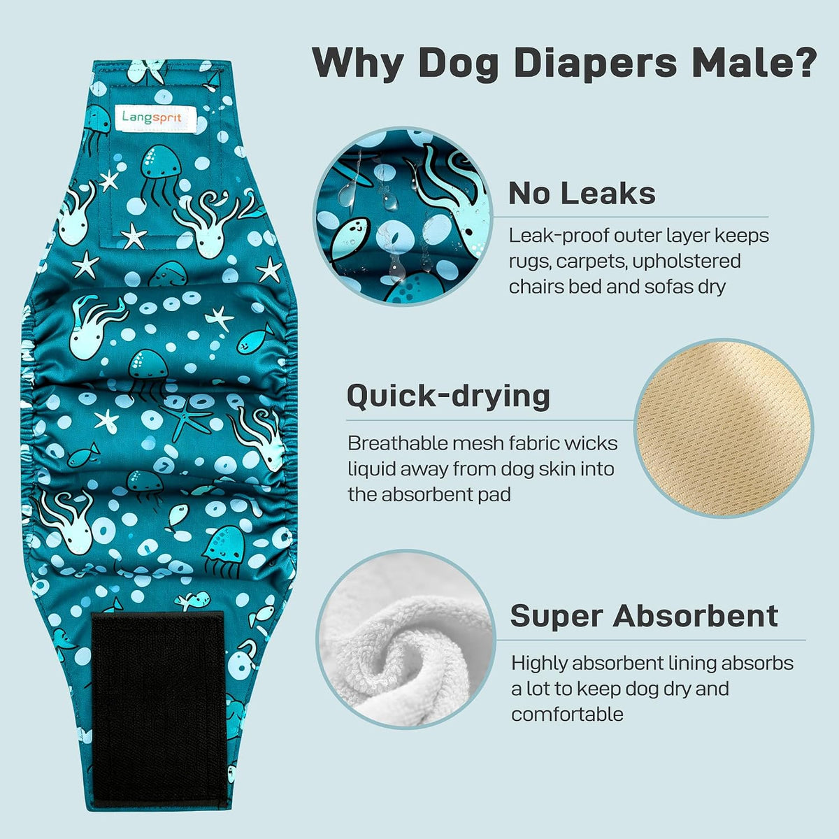Langsprit Small Male Dog Diapers for Doggie Puppy - Brown, Green, Grey / Small / 5 - image 2