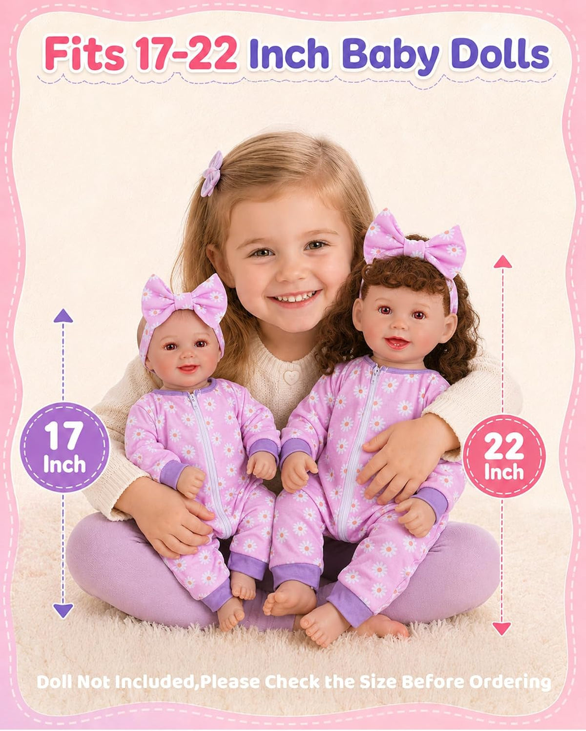 BABESIDE 5 Sets of Reborn Baby Doll Clothes, Headbands for 17 - Purple - image 3