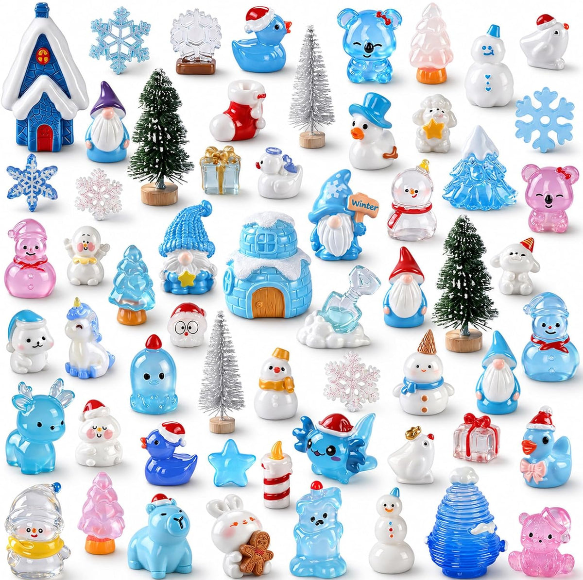 DIYDEC 60PCS Luminous Mini Resin Animals 60 Styles Miniatures Glow - 60pcs Blue Christmas Miniature