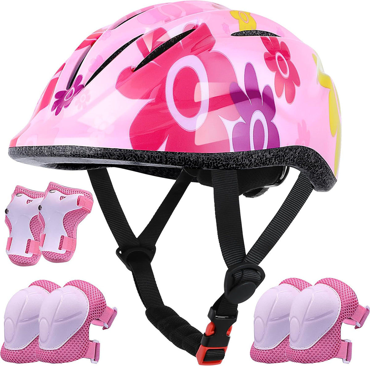 Lamsion Kids Helmet Adjustable Protective Gear Set for Ages 3-8 Girls - Pink