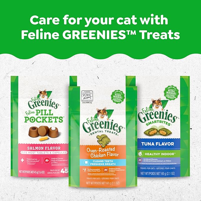 Greenies Feline Adult Dental Cat Treats, Savory Salmon Flavor, 21 oz. Tub