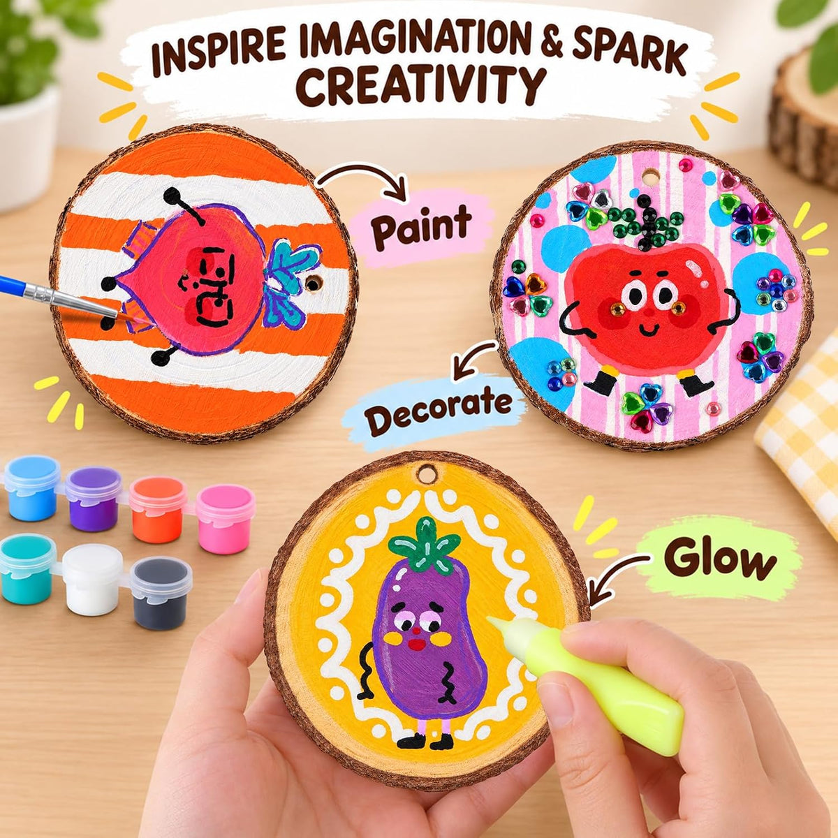 EPUMP Glow in the Dark Wooden Painting Kit for Kids - Wooden Painting Kit - Fruit - image 2