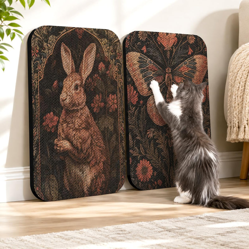 Cat Wall Scratcher, Art Cat Scratching Board for Indoor Cats – Essentials for Cats - Butterfly & Rabbit