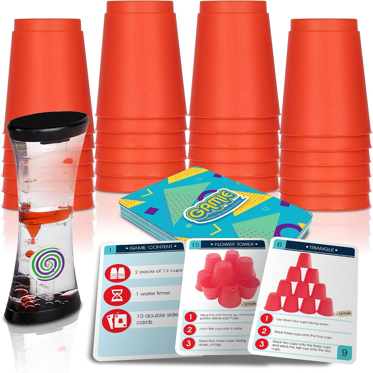 Gamie Stacking Cups Game for Kids, Set Includes 24 Cups - Stacking Cups Game