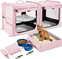 Extra Large Cat Carrier for 2 Cats with Travel Litter Box - Pink / Dual Carriers
