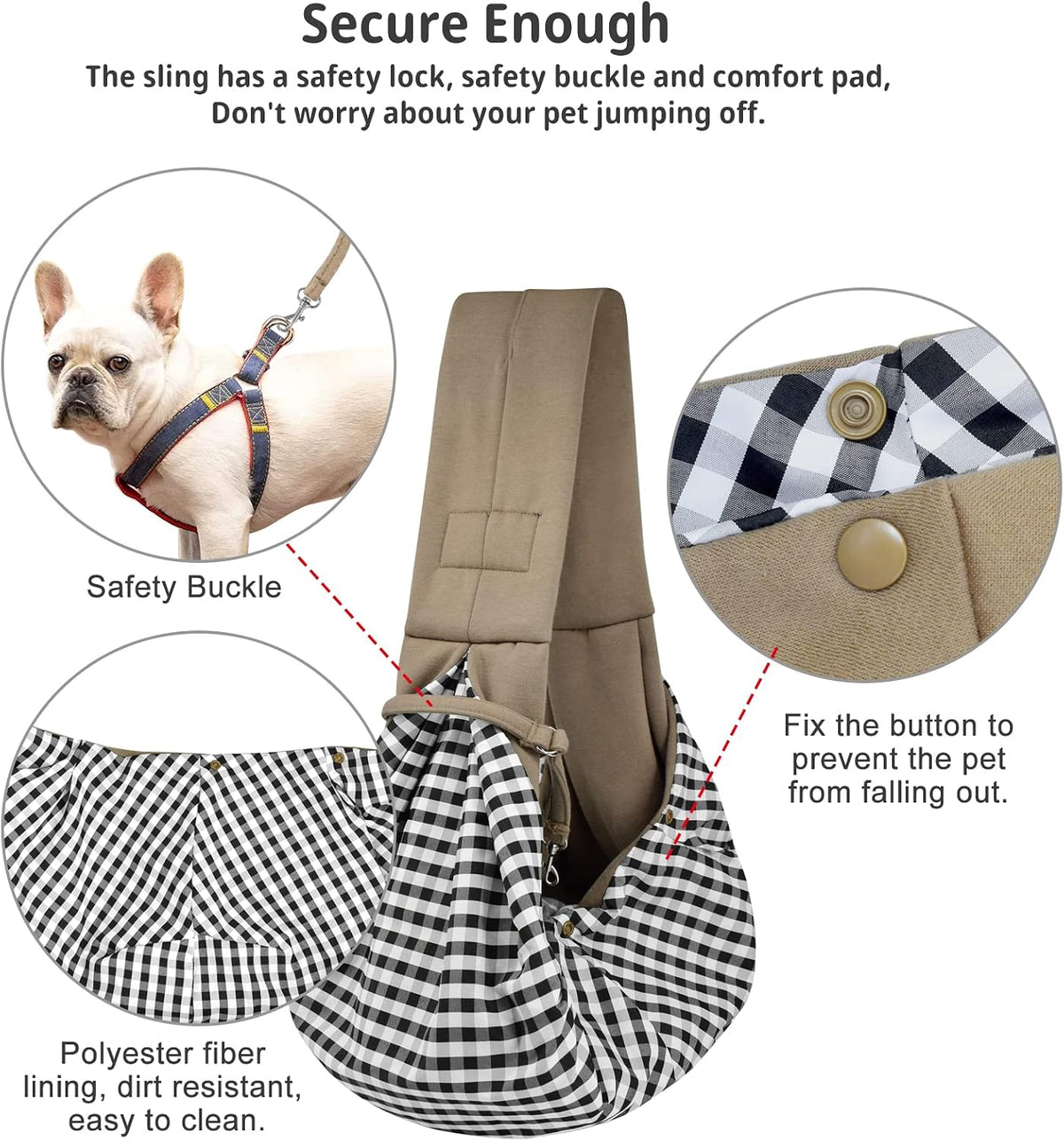 Dog and Cat Sling Carrier, Hands Free Reversible Pet Papoose Bag - Khaki - image 4