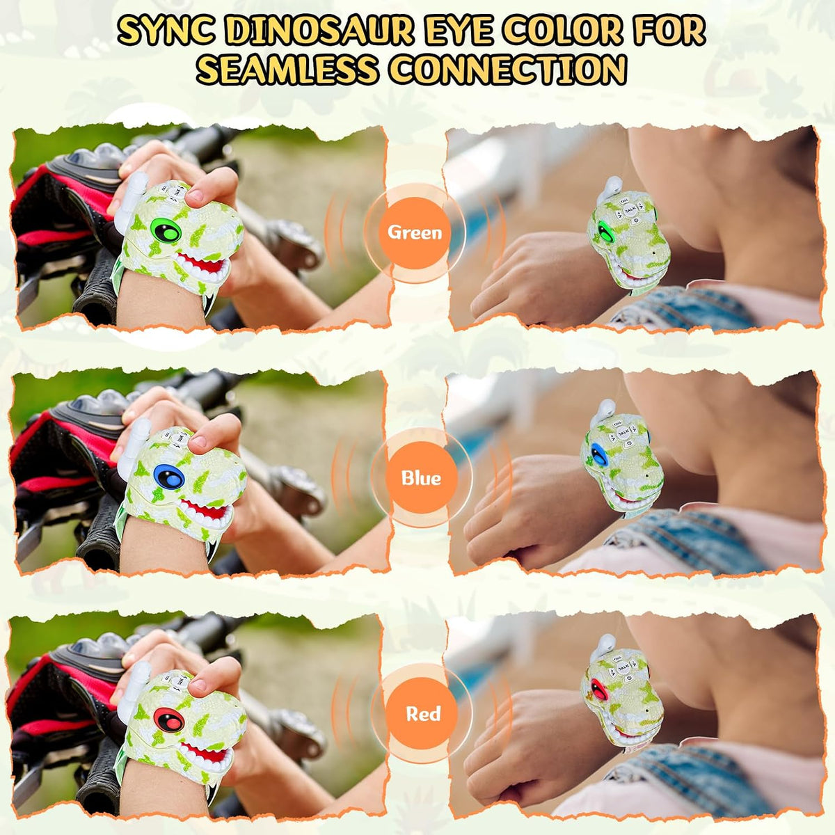 Fygurso kids walkie talkies, 2-pack green dinosaur design with adjustable wristbands - view 8