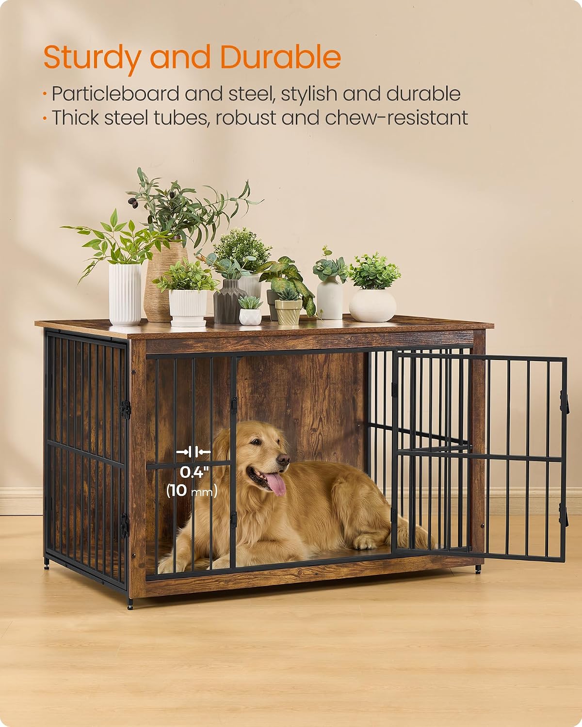 Feandrea 38" Dog Crate Furniture - Honey Brown + Matte White / 48.0"L x 29.0"W x 29.0"H - image 3