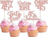 Rose gold glitter vintage 1946 cupcake toppers for an 80th birthday - view 8