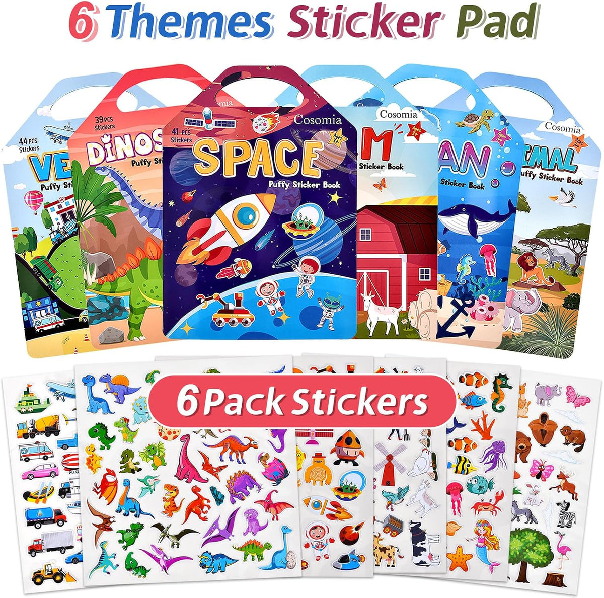 Cosomia 6 reusable puffy sticker books with princess, mermaid and garden themes - view 12