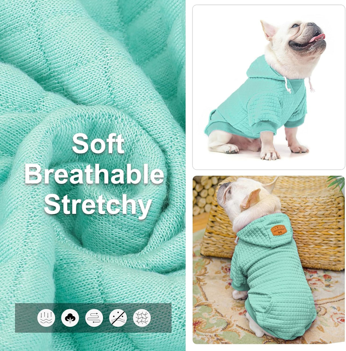 Small Dog Hoodie,Warm Winter Dog Sweater with Pocket & Leash Hole – Essentials for Dogs - Mint Green / S (Back: 12",Chest: 16", Neck: 10") - image 2