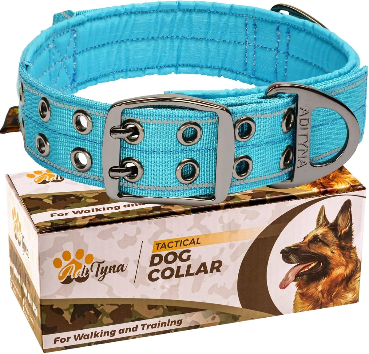 Heavy Duty Dog Collar with Handle - Large: Fit 18-23" Neck / Blue