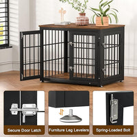 32 Inch Heavy Duty Dog Crate Furniture for Medium and Small Dogs, Decorative Pet House End Table, Wooden Cage Kennel Furniture Indoor, Rustic Brown
