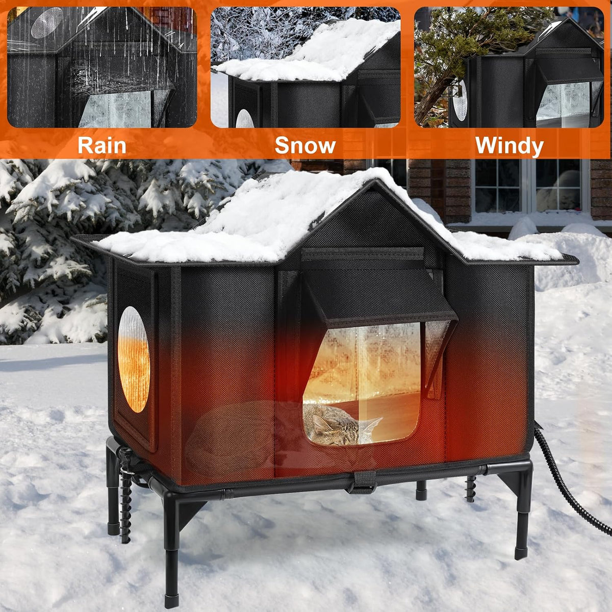 Outdoor Cat House Weatherproof, Heated Cat House - Large-24.8X14.9X17.2 In - image 4