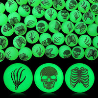 Seenelling 60 glow in the dark Halloween bouncy balls with skeleton print, green - view 9