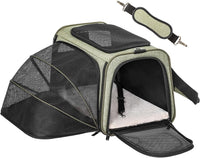 Petsfit Medium Expandable Cat Carrier for Air Travel - 17.0"L x 11.0"W x 11.0"H / Green