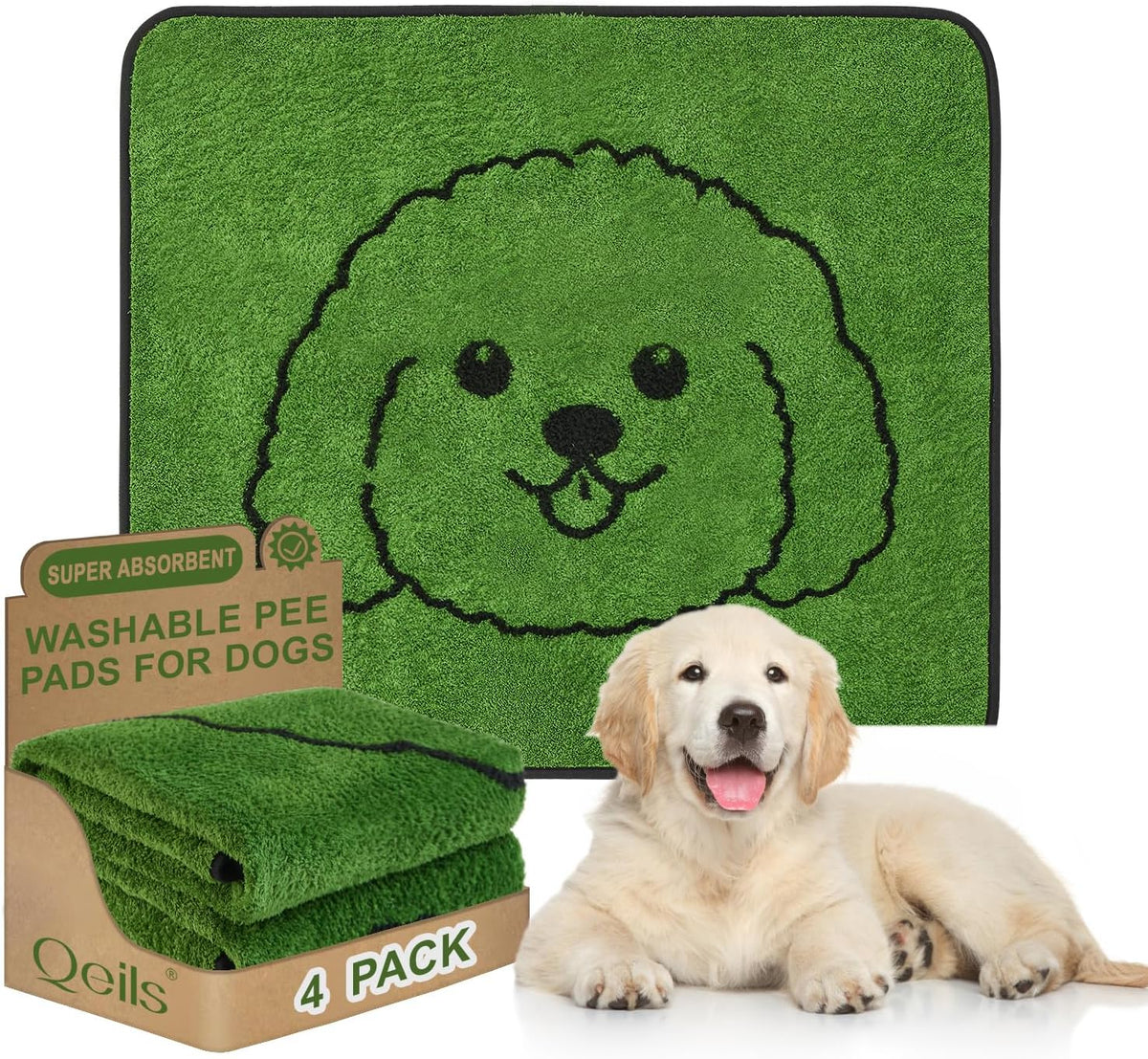 Reusable Puppy Pads, Washable Pee Pads for Dogs 18" x 24" 2 Pack - Polyester / 30"x34"(Pack of 4)