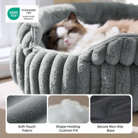 Bedsure ComfyFleece Washable Cute Cat Bed, Soft Round Kitten Bed - 23''x23''x8.5'' / Warm Gray - image 3
