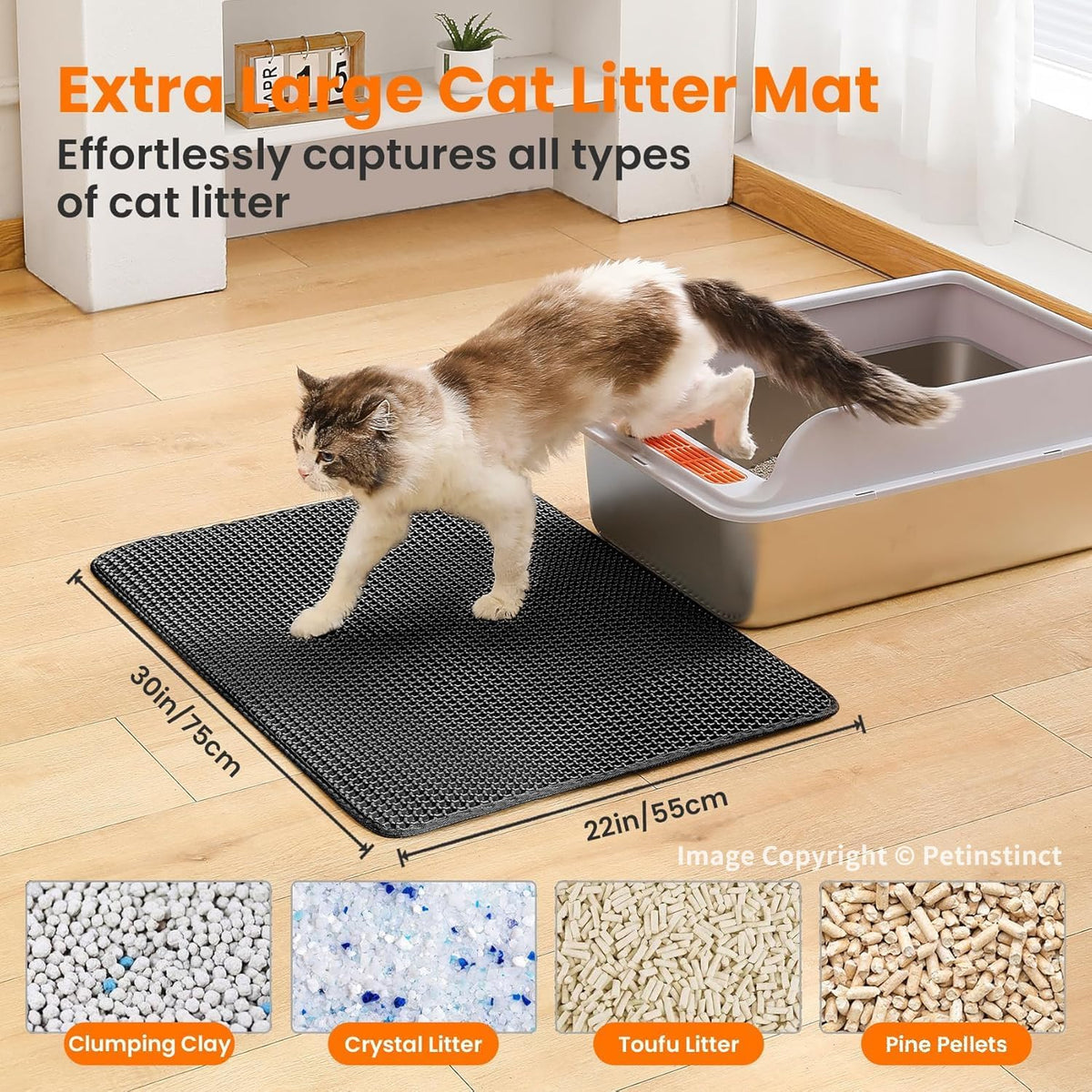 Cat Litter Mat, Double Layer Honeycomb Litter Box Mat – Daily Care for Cats - 30x22 Inches / Black - image 2