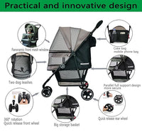 ROODO Escort 3 Wheel Dog Cat Pet Stroller for Small/Medium Dogs Cats Best Lightweight Foldable Portable Compact Jogger All Terrain Travel Pet Gear System Puppy Doggie Bunny Kitty Stroller(Grey)