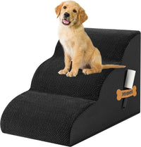 Dog Stairs Ramp for High Bed - 3 Step-15.7"H / Fleece-Black