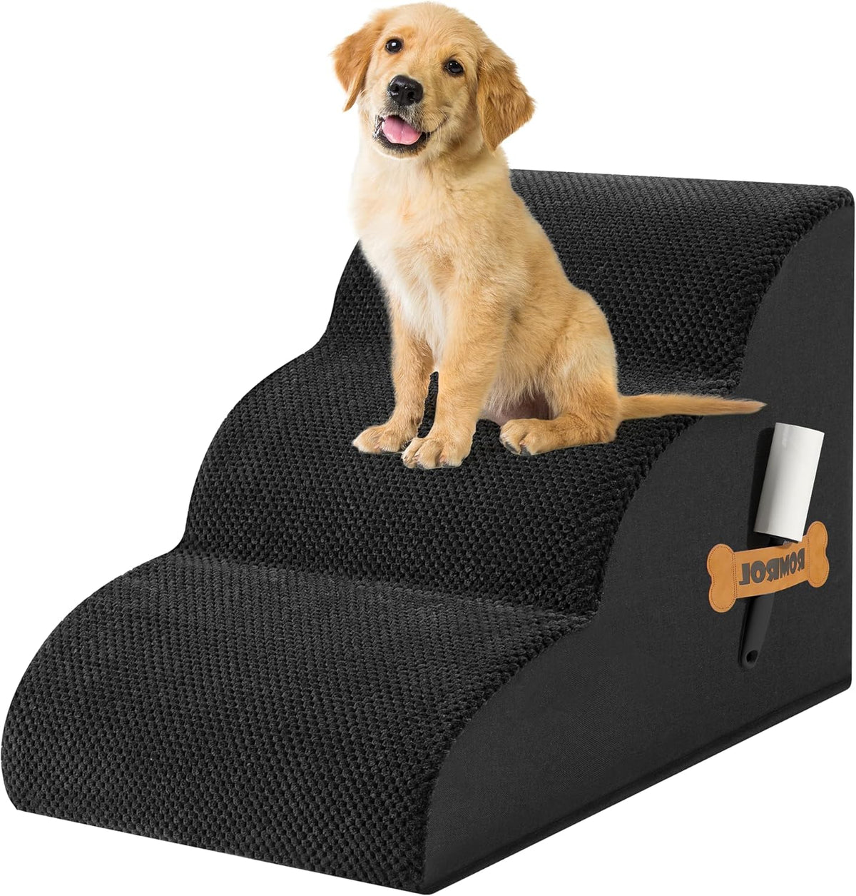 Dog Stairs Ramp for High Bed - 3 Step-15.7"H / Fleece-Black