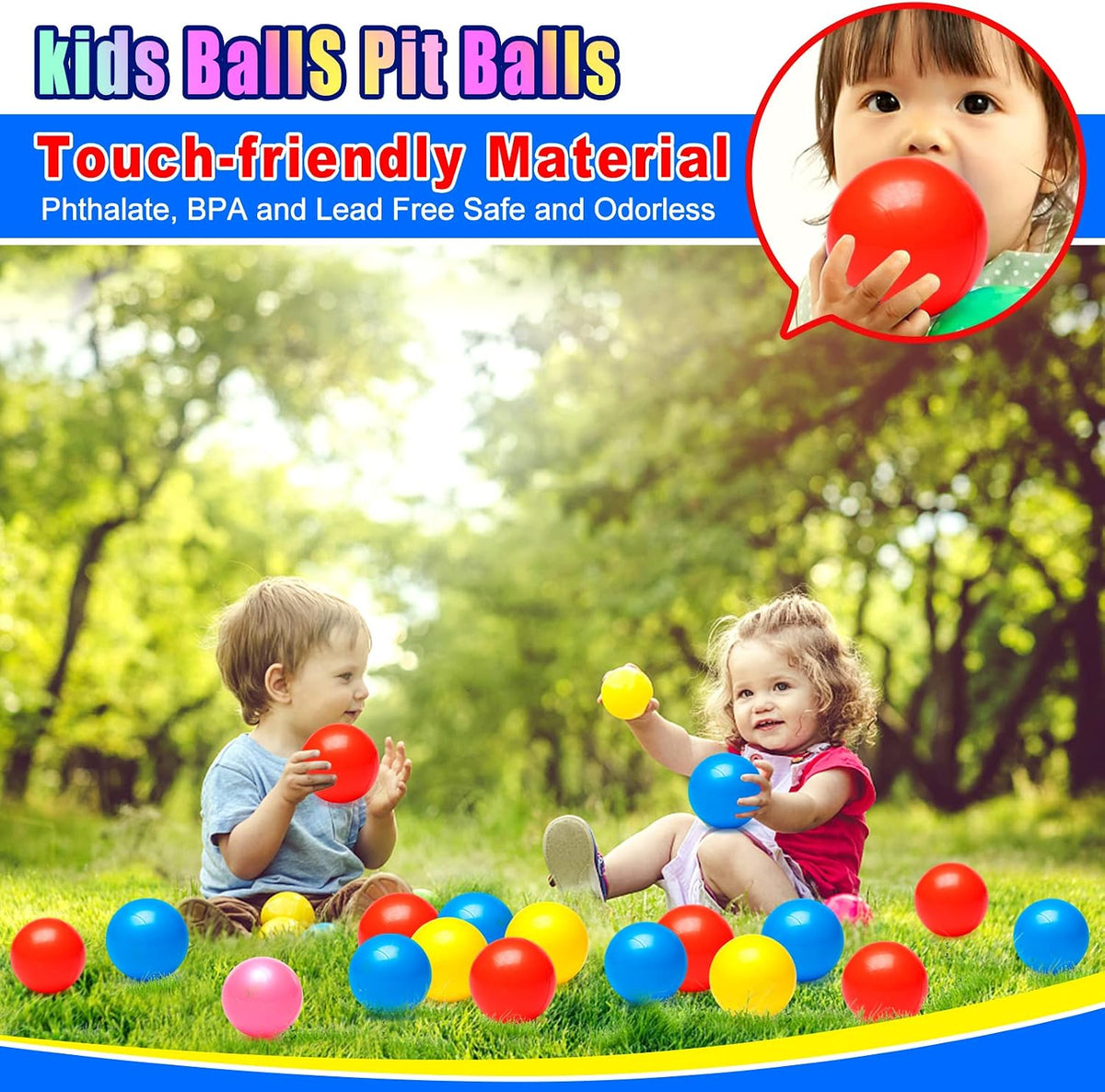 Hovenlay 100 ball pit balls in red, yellow and blue with clear storage bag - view 9