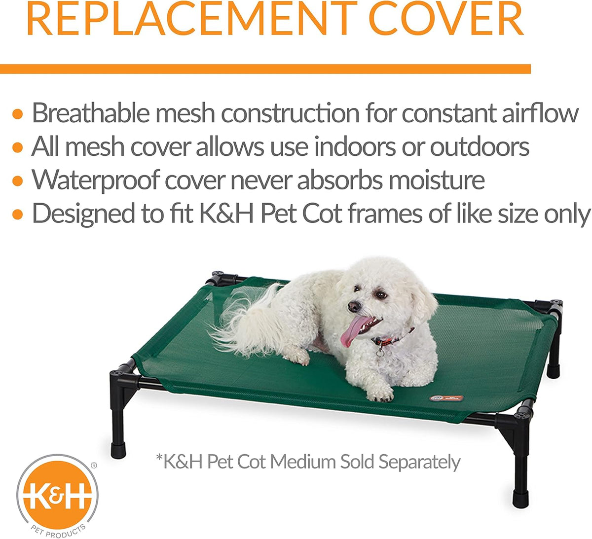 K&H Outdoor Elevated Dog Bed Pet Cot Replacement Cover - Green All Season Mesh / Medium 32 X 25 Inches - image 3