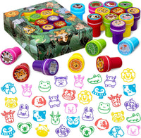 DMIGHT 20 piece self-inking safari animal stamps for kids in bright colors