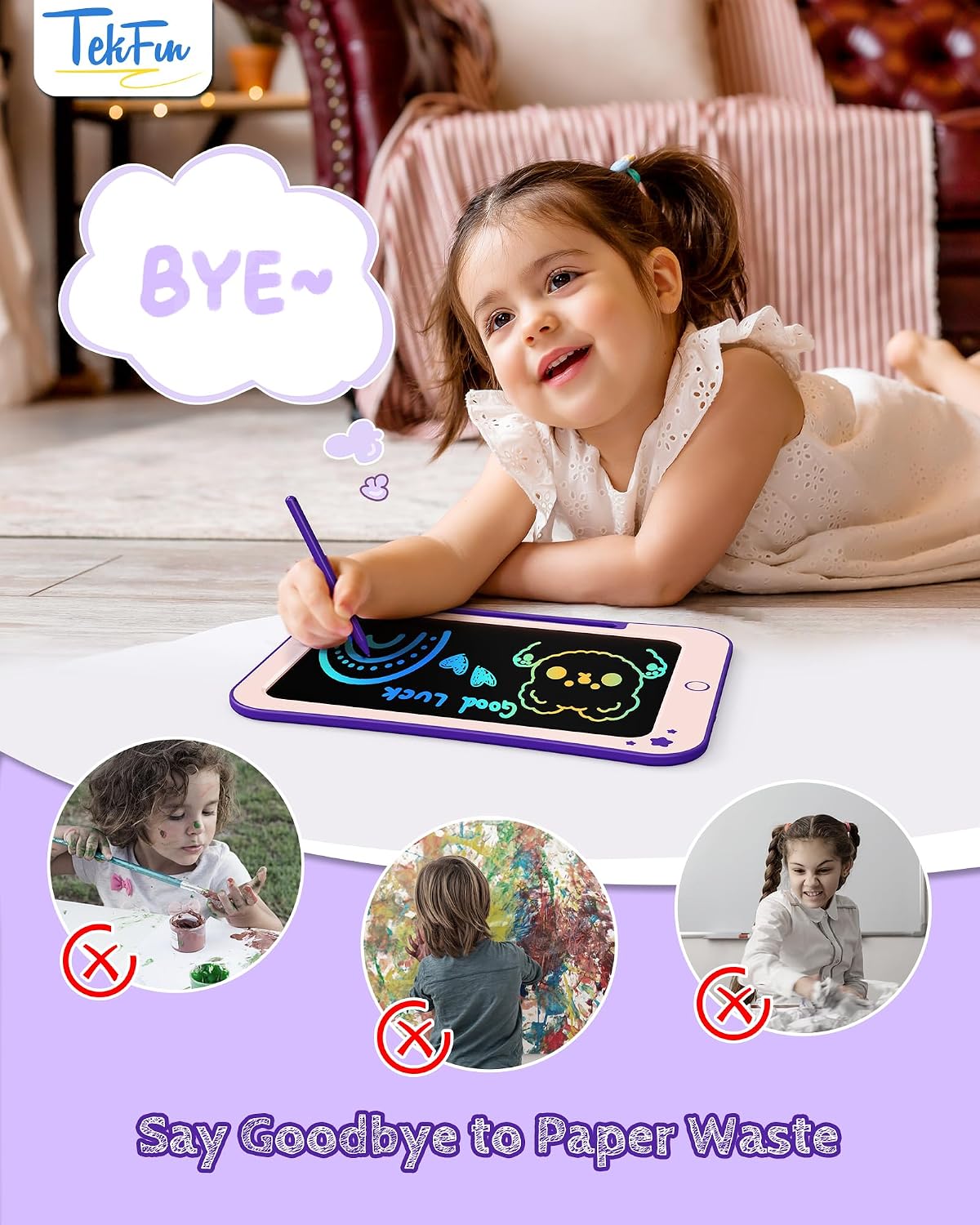 TEKFUN 2 Pack LCD Writing Tablet with Stylus - Purple / 10 inches - image 4