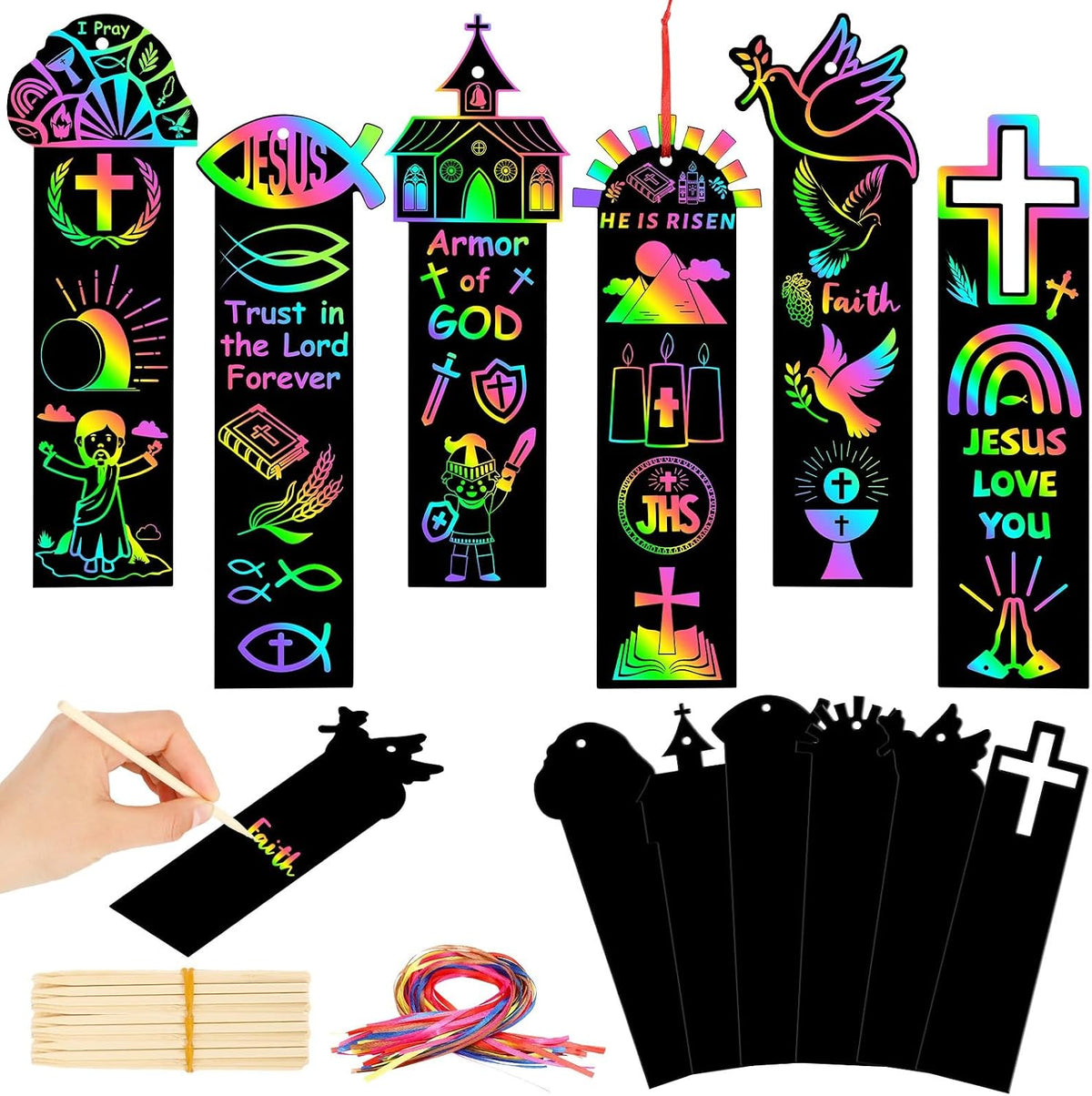 AUGSUN fall rainbow scratch art bookmarks with pumpkin and leaf designs - view 3