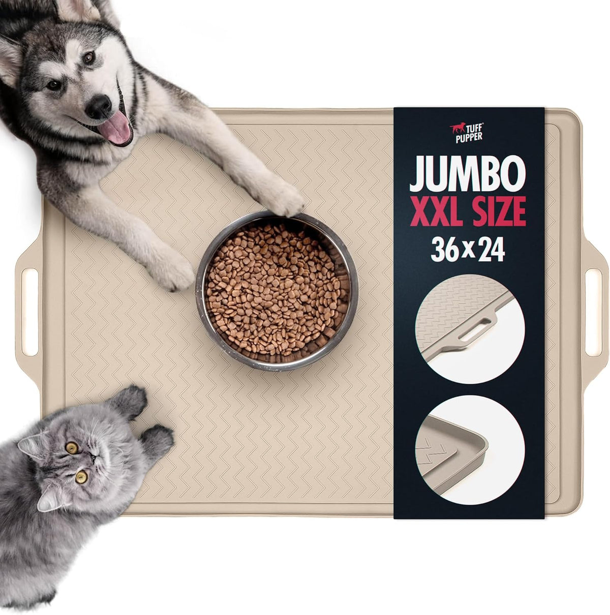 Tuff Pupper 36x24 XXL Dog Feeding Mat for Food and Water - Beige / XX-Large - 36" x 24"