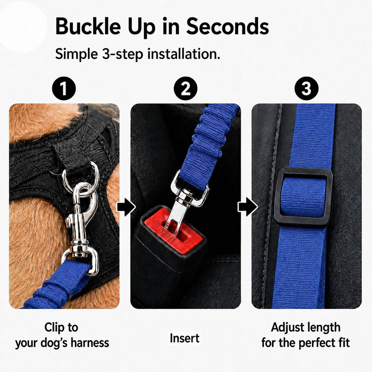 Dog Seat Belt 2Pcs, Retractable Pet Car Harness - Blue - image 3