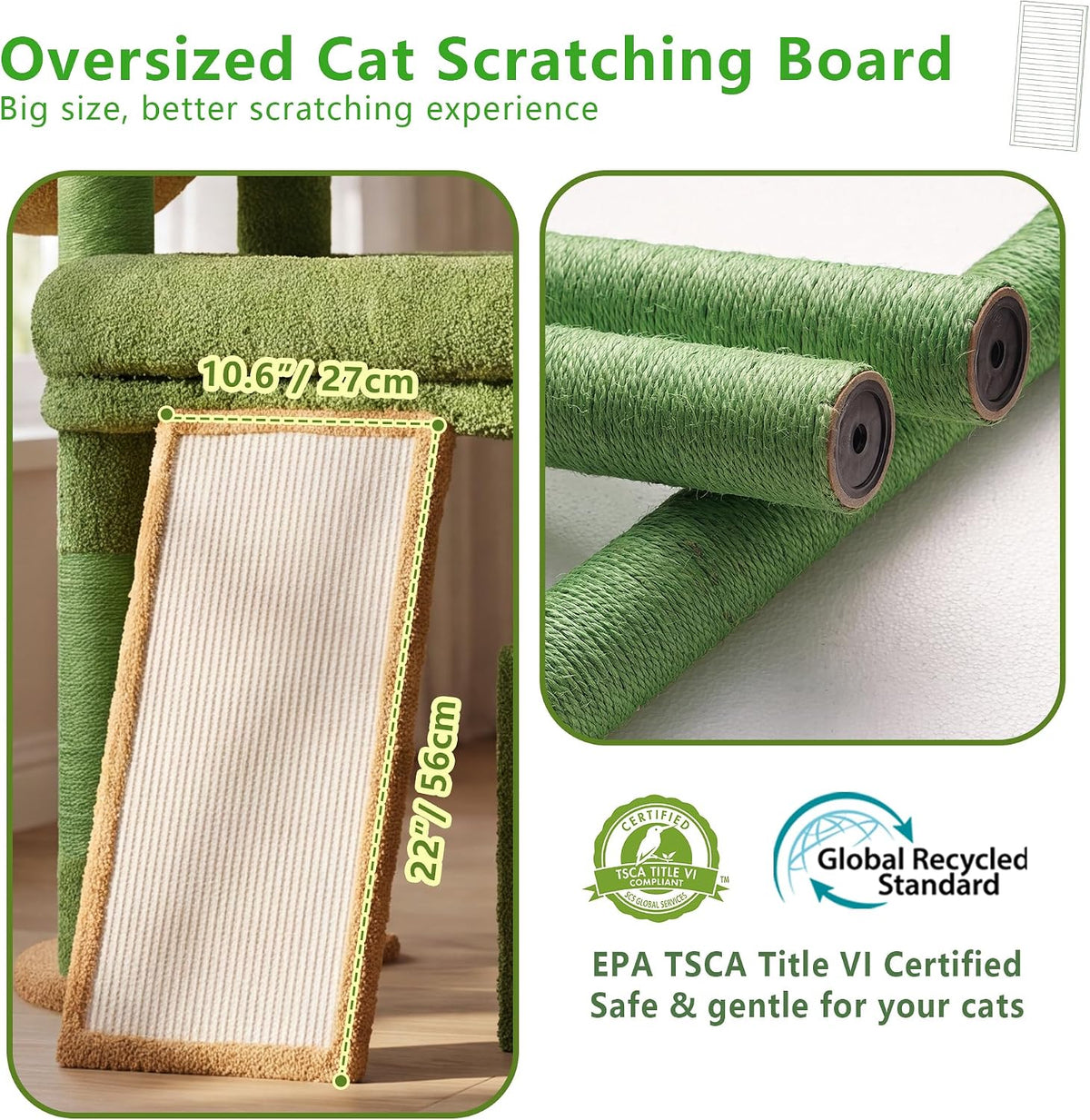 Heybly Cat Tree 72.4-Inch Anti-Tip Cat Tower with Spacious Perches - Green and Yellow / 72.4 inch - image 4