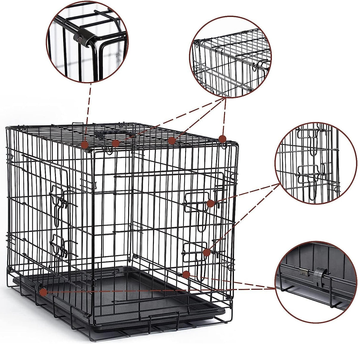 DONORO Dog Crates for Small Size Dogs Indoor Double Door Dog Kennels - Black / 42.0"L x 28.0"W x 31.0"H - image 3