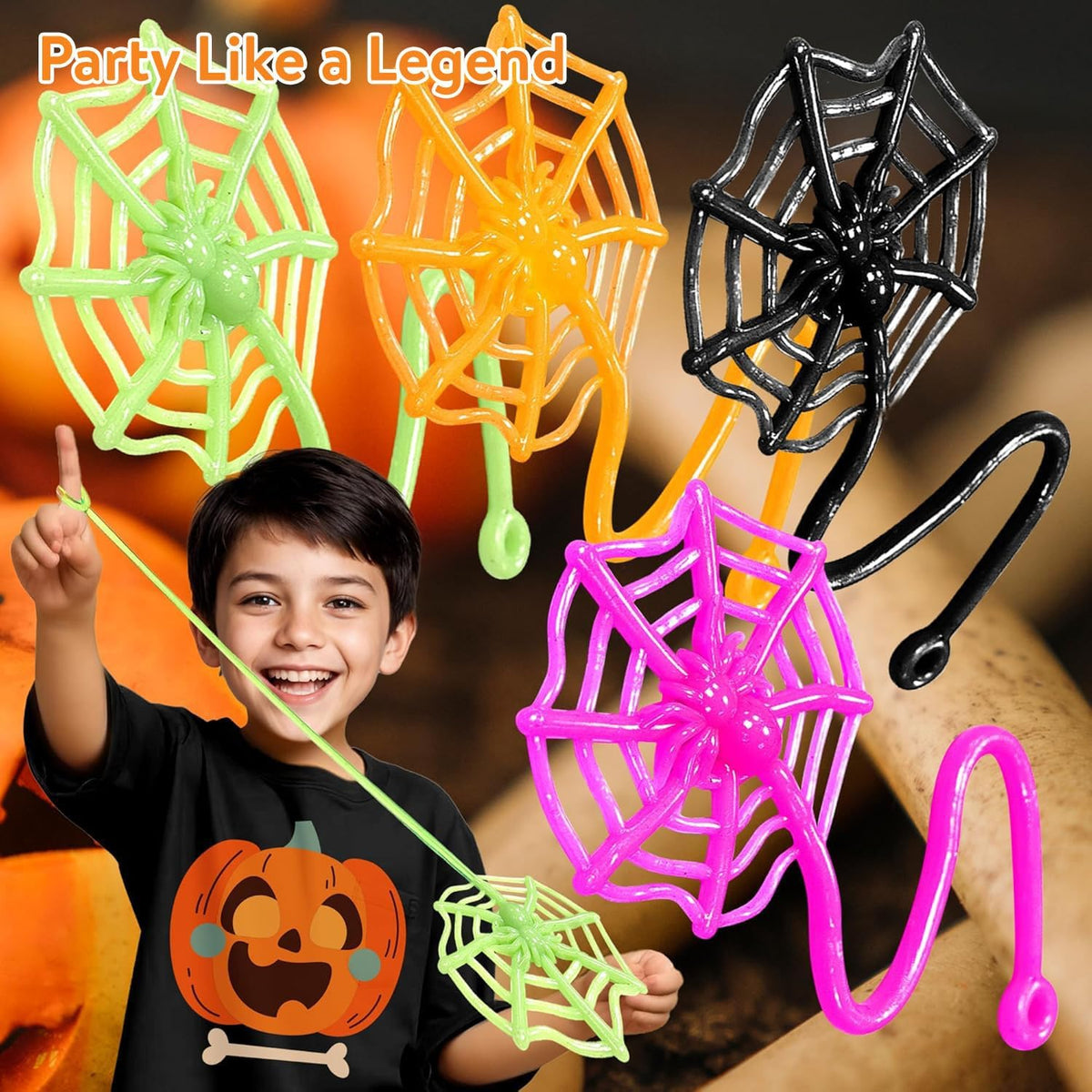 Glow Fever sticky spider web toys in orange, green, black and pink, 24 pack - view 3