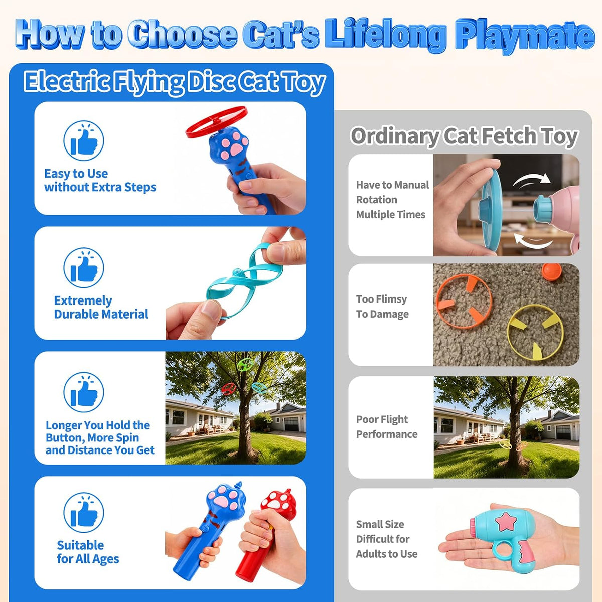 Cat Toy Disc Launcher, Rechargeable Interactive Cat Fetch Toy Launcher with 8 Flying Discs, Flying - Blue - image 2