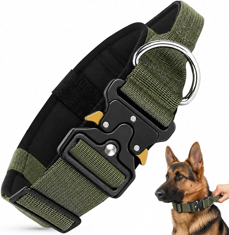 Tactical Dog Collar for Medium Large Dogs with Handle - Army Green / M