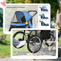 PawHut 3 Wheels Pet Stroller for Small and Medium Dogs, Foldable Cat Stroller Jogger with Adjustable Canopy, Safety Tether, Cushion, Storage Basket, Blue