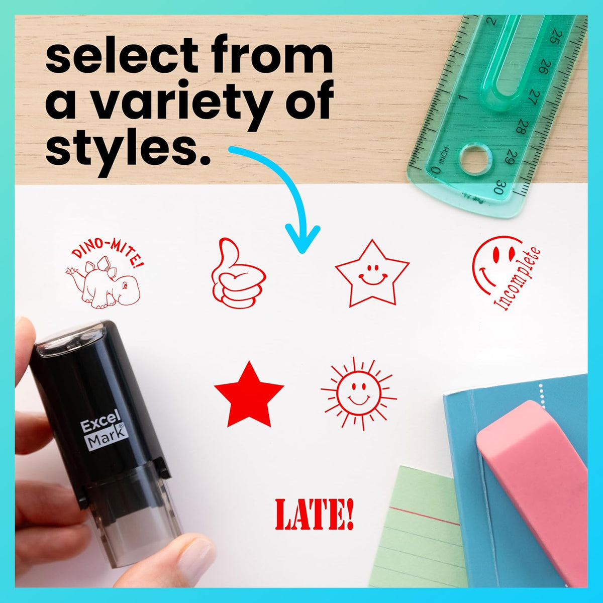 ExcelMark Round Teacher Stamp, RED Ink - THUMBS UP - image 3