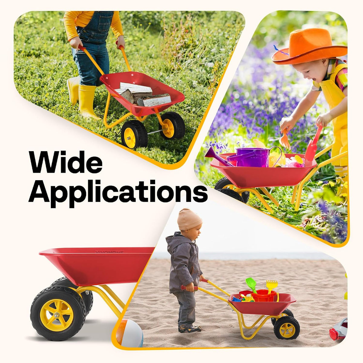VIVOHOME kids wheelbarrow with two wheels, metal frame and plastic shovel - view 4